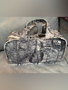 Norma Kamali Black & Navy Denim Print Tote